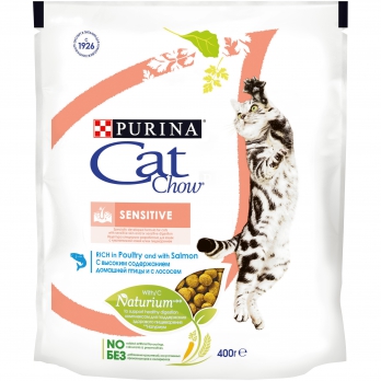 Cat Chow Sensitive для взрослых кошек с чувствительной пищеварительной системой с лососем 