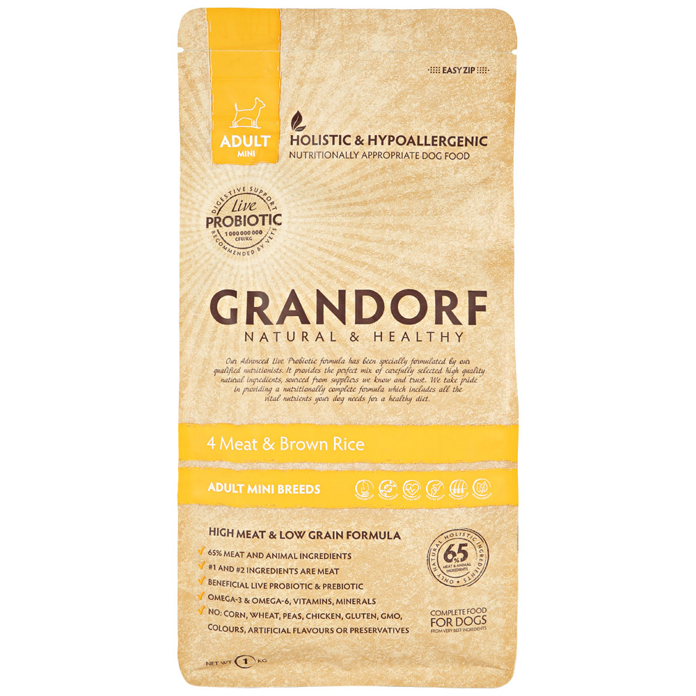 Grandorf корм для собак 10. Корм для собак Grandorf (1 кг) 4 meat & Brown Rice мини. Grandorf корм для собак 4 мяса.