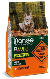 Monge Dog BWild GRAIN FREE беззерновой корм из мяса утки с картофелем для взрослых собак всех пород 
