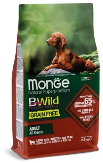 Monge Dog BWild GRAIN FREE беззерновой корм из мяса ягненка с картофелем и горохом для взрослых собак всех пород 