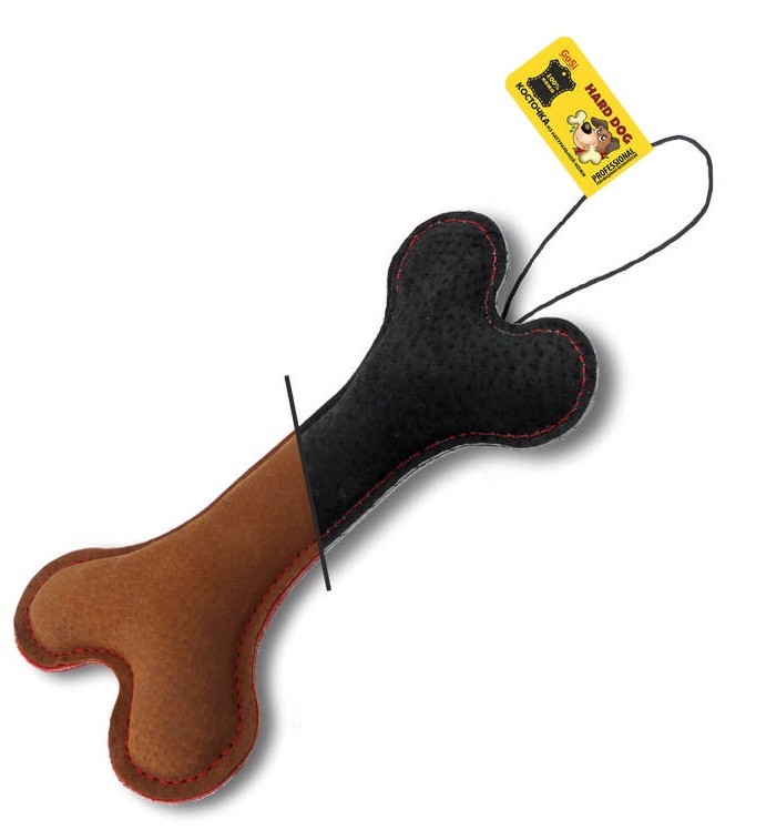 GoSi Игрушка для собак Кость, натуральная кожа коричневая, этикетка флажок
