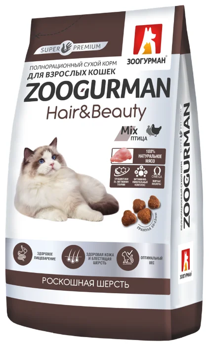 Зоогурман Hair & Beauty сухой корм для кошек Птица